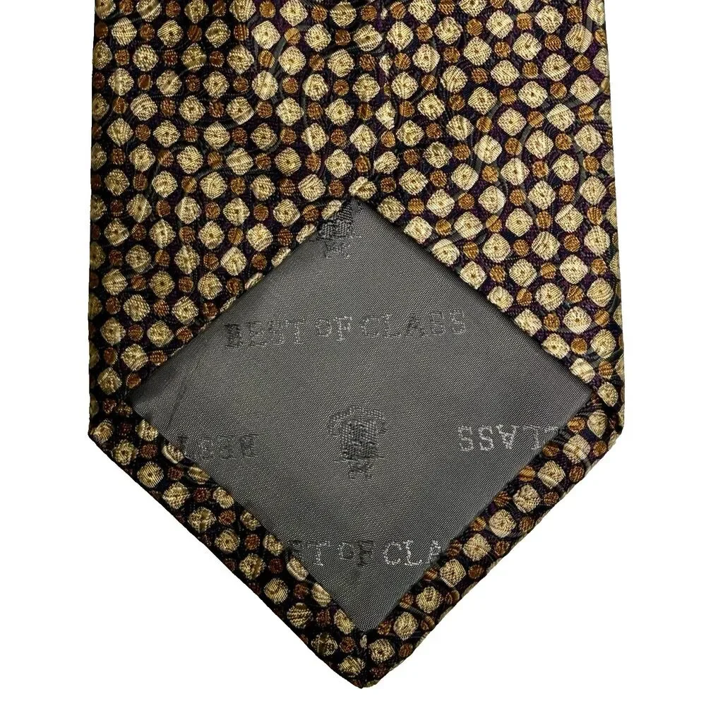 ROBERT TALBOTT Best Of Class Men's Silk Tie - Gold Tan Grey Geometric 57.5